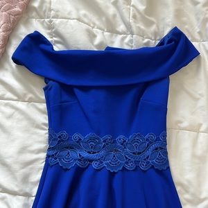 Formal Royal Blue Off the Shoulder Mini Dress
